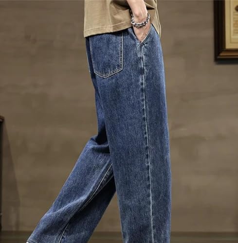 Men's Straight Jeans Loose Drawstring Baggy Denim Pants Casual Streetwear Wide Leg Stylish Classic Trousers3