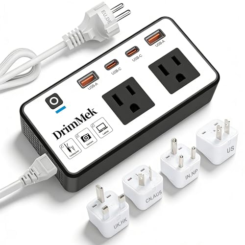 200W Voltage Converter US to Europe, 220V to 110V Power Adapter for European Travel, 2 USB C & 2 USB A Ports, 2 AC Outlets for Laptop, Phone -EU UK AU IT Plug Included