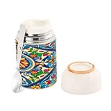 Nesatuwa Stainless Insulated Food Container Mexican Ceramic Tile Thermoses for Hot and Cold Food with Folding Spoon,Leakproof BPA-Free Wide Mouth Soup Container - 16 oz