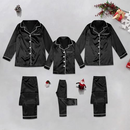 2026 Christmas Pajamas for Family Silk Satin Button Down Sleepwear Long Sleeve Nightwear 2 Pcs Comfy Loungewear Sets3