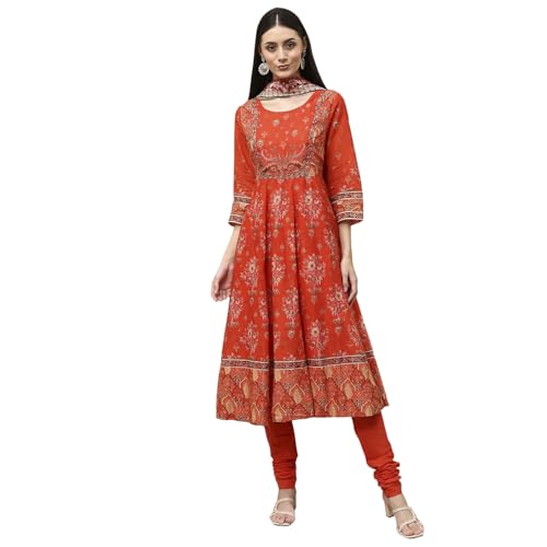 Image of BIBA Women Cotton Anarkali Printed Suit Set