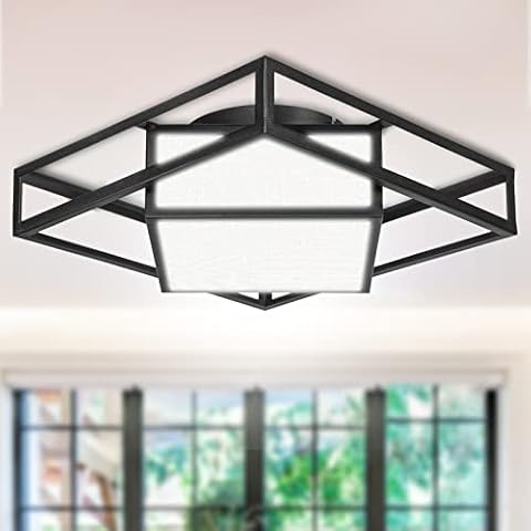 BESTIELAM Modern LED Ceiling Light, SMD LED 20W Adjustable Lighting Beige Linen lampshade Ceiling Light 3000-6500K, Industrial Style Ceiling Lights for Bedroom, Kitchen, Hallway, Outside Porch Cover