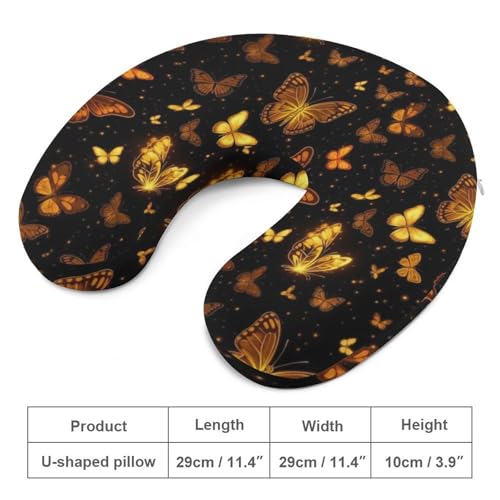 Image of Cute Travel Neck Pillow Butterflies Art Memory Foam U Shaped Cushion, Washable Cover for Boys Girls Airplane Car School Nap