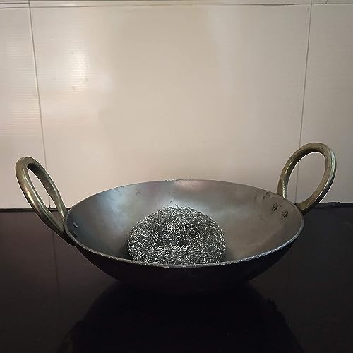 Image of Kadhai (Small-625 ml, Dia-19 cm, Grey) Cooking and Deep Frying Rustic Iron