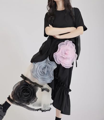 Women's Vintage Midi Skirt Patchwork Decoration Asymmetric Hem Tulle Ruffles Party High-Waisted4