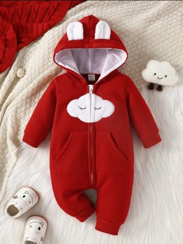 Image of First Kick Baby and Kids cotton fleece romper jumpsuit onesie sleepsuit clouds embroided