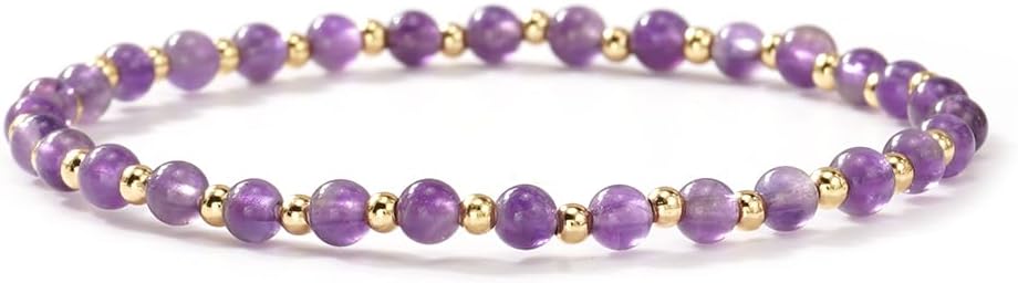 Dainty 14K Gold Crystal Beaded Bracelet Stack for Women,4PCS Cute Ball Purple Gemstones Beads Paperclip Link Stackable Bracelets Set Fashion Festival Birthday Accessories Outfit Jewelry Gift - Image 7