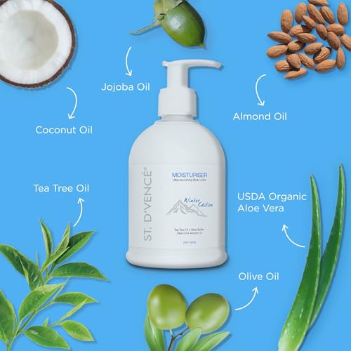 Image of ST. D'VENCE Alpine Winter Edition Body Lotion for Dry Skin Women & Men | Tea Tree Oil, Shea Butter and Vitamin E | Moisturizer Cream Body Lotion for Winter - 300 ml