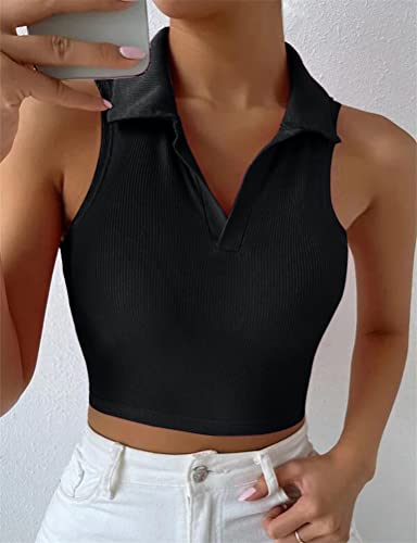 Foto von ORANDESIGNE Damen Crop-Top Frauen Athletische Hemden Ärmellose Yoga-Tops Laufende Fitnessstudio Trainings Shirts D Schwarz S