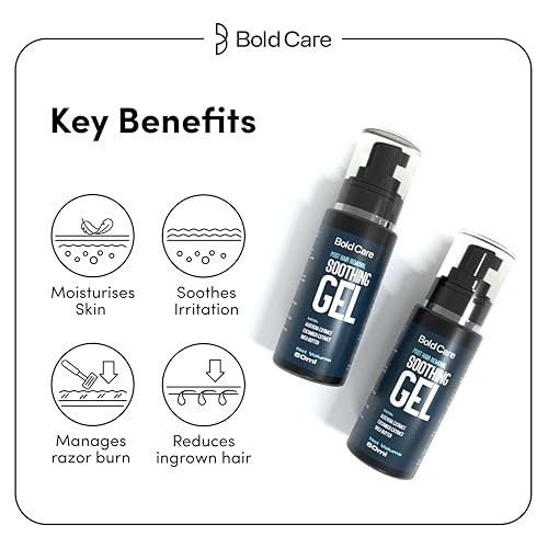 Image of Bold Care Post Hair Removal Soothing Gel for Men | Reduces ingrown hair & razor bumps | Soothes irritated skin | Contains Aloe Vera & Shea Butter | Use after shaving & hair removal (60 ml)