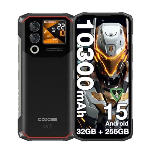 DOOGEE Blade10 MAX Rugged Smartphone Android 15, 1.54” Rear Display 6.56”HD 90Hz, 10300mAh 18W Telefono Indistruttibile, 32GB+256GB, 50MP NFC Triple Card Slot, Fingerprint Face Unlock, Nero