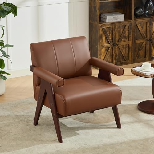 AODAILIHB Mid Century Modern Accent Chair, Solid Wood Frame Brown