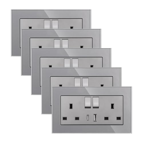 Lot de 5 prises doubles avec USB CNBINGO prise murale grise encastrable panneau en verre