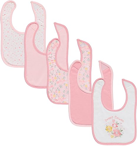 Image of Cudlie 5-Pack Baby Bibs for Drooling Teething and Feeding Infants, Baby Drool Bibs for Baby Girl, Newborn Accessories, Baby Shower Gifts, Sweet Flower