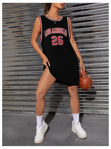 Image of OYOANGLE Women's Letter Graphic Oversized Jersey Tank Dress