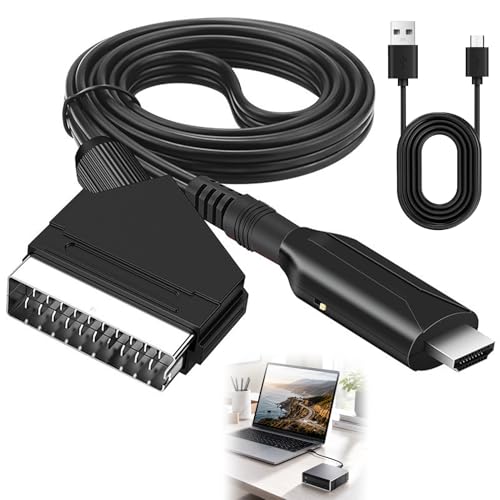 1xAdaptateur Péritel vers HDMI,Convertisseur Péritel vers HDMI,Cable Peritel HDMI avec Câble HD 1080p/720p Adaptateur Audio Vidéo Péritel Tout en Un...