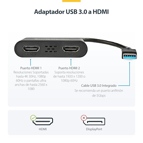 Adaptador USB-A a HDMI Doble StarTech con Soporte 4K para Windows ARM y Snapdragon X 2