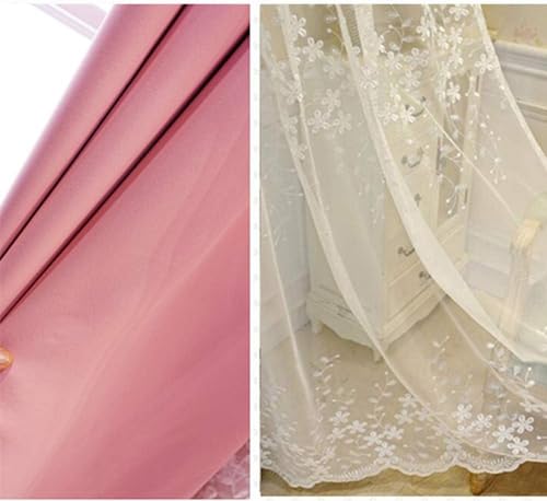Rideau occultant double couche rose dentelle brodée panneau moderne salon
