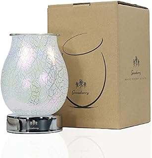 Gooseberry Deluxe Touch Sensitive Base Electric Wax Melt Burner Hand Made Glass Scented Candle Warmer For Wax Melts Fragrance Oil Night Light Home Décor Gift White Iridescent UK Based