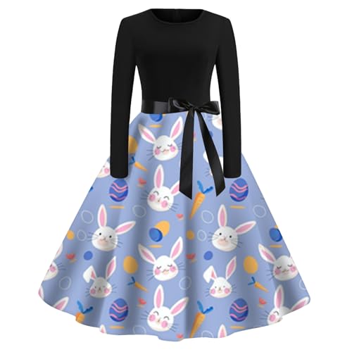 Robe noire femme imprimé Pâques longue et ceinturée