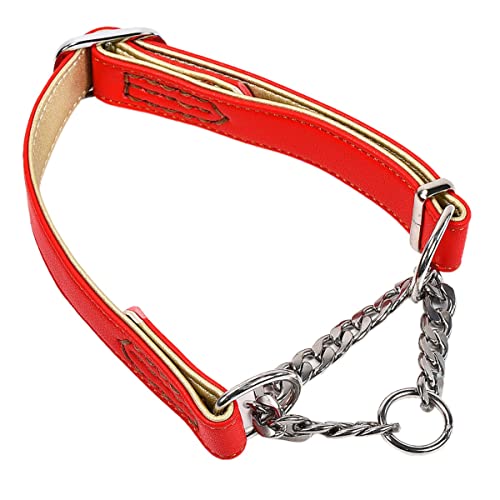beanspet 犬 ハーフチョーク 2層革 首輪 革 おしゃれ かわいい 犬の首輪 いぬ くびわ レザー 犬用品 (M, レッド)