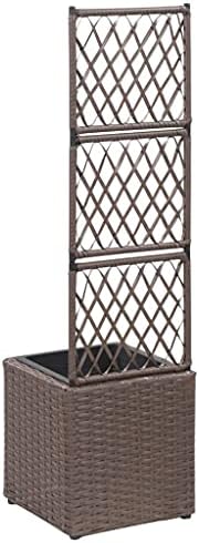 Raised Bed Planter, Raised Garden Bed Raised Planter Stand Outdoor Grow Box Patio Flower Plant Planter Garden Basket Trellis Raised Bed with 1 Pot 30x30x107 cm Poly Rattan Brown