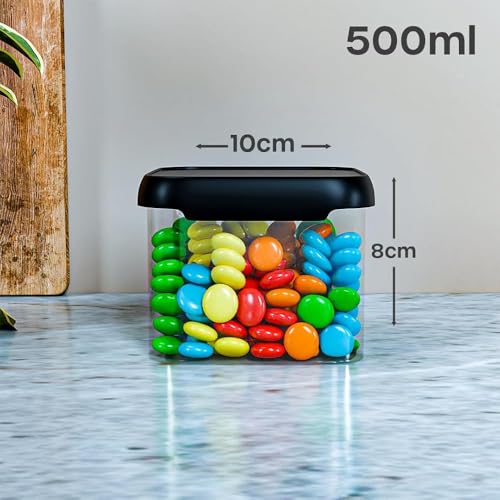 Image of Plastic Jar for Kitchen Storage Set of 6 (500 Ml Each) | Airtight BPA Free Food Grade Containers | Transparent Storage Boxes for Tea, Coffee, Sugar, Dry Fruits, Spices | Dishwasher Safe