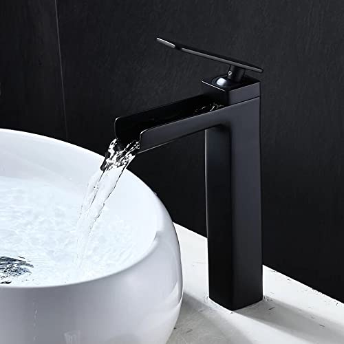 Mitigeur de bassin chaud et froid haut de gamme finition brosse or et noir style cascade