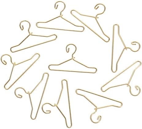 EXCEART 50Pcs Mini Clothes Hangers Metal Doll Clothes Dress Outfit Holders Wire Rack Stand for Miniature Dollhouse Gown Closets Toys Bedroom Accessories Golden 40mm