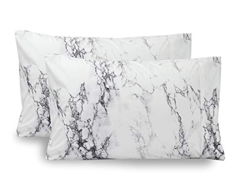 Elegant Comfort Luxury Ultra-Soft 2-Piece Pillowcase Set - 1500 Premium Hotel Quality Microfiber Double Brushed - Wrinkle Resistant, Standard/Queen, Marble Pattern White
