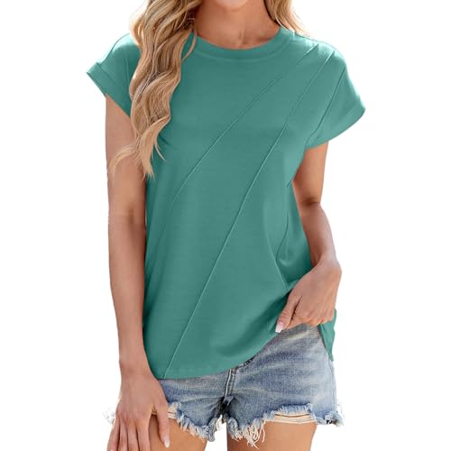 Top Femme, Blouse Femme Été Chemisier en Mousseline de Soie a Chemisier Manches Courtes Col V Tunique Tee Shirt Dentelle Femme Chemise Femme A Carreaux Blouse Blanche Femme (Green, XL)