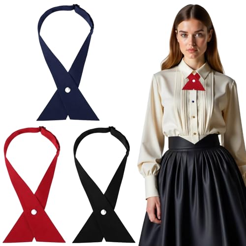 KFHENSOMR 3Pcs Bow Tie for Women Adjustable Criss-Cross Bow tie School Uniform Adjustable Criss-Cross Bows ties Solid Color Pre Tied Bowtie for Women Girls Men Boys (Black Burgundy Navy Blue)