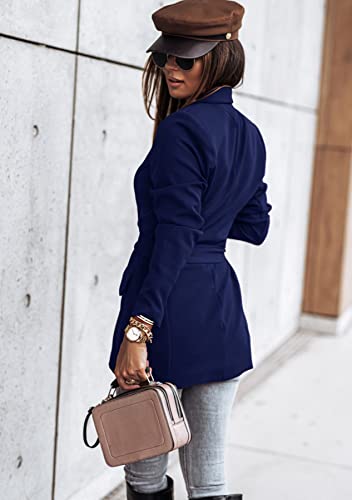 GRASWE Women's Solid Color Casual Long Sleeve Blazers Lapel Belted Work Office Blazers Jacket3