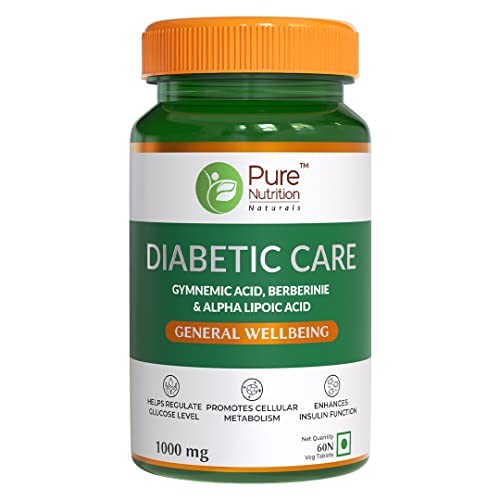 Image of Pure Nutrition Diabetic Care Supplement - 120 Veg Capsules (60 x 2) with Gymnemic Acid, Berberine, ALA, Jambu Beej, Karela & Fenugreek Extracts | Supports Blood Sugar Balance, Cellular Metabolism & Insulin Function