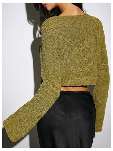 Women's Button Down Cropped Cardigan Long Sleeve Scoop Neck Bolero Shrug Fall Tops Trendy3