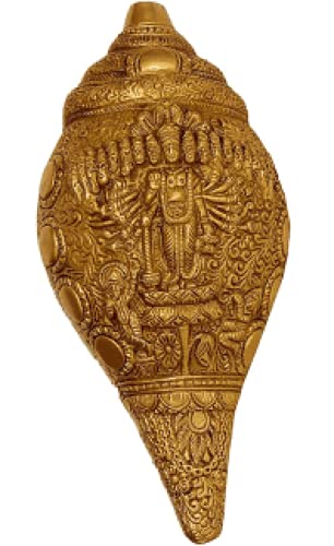 Brass Shankh Conch 10 IN Vishvarupa Vishnu Handmade Multi Head Printed Brass Conch
