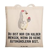 Mr. & Mrs. Panda Tote Bag Autohändlerin Herz - Geschenk, Strandtasche, Beruf, Spruch, Autohandel, Witzig, Tasche, Einkaufstüte, Stoffbeutel, Schultasche, Lustig