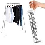 ANLEBUY Portable Clothes Rack Folding Clothes Rail, Travel Garment Rack Collapsible Clothing Rack, Foldable Small Clothes Airer for Dance, Travel, Camping, Vendors, RV, Indoor Outdoor, White+3Hangers