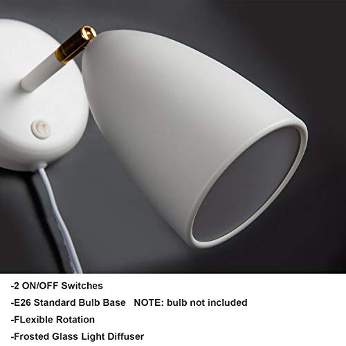 Image of Set of 2 White Wall Sconce Finished Rotatable Simplicity Wall Mount Lighting Fixture for Bedroom Living Room,Plug-in or Hardwire