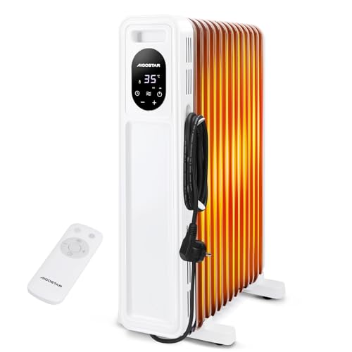 Aigostar Radiador de Aceite de 13 Elementos, 2500 W, Pantalla de Control LED, Temporizador de 24h, Mando a Distancia, 3 Modos con Función Eco, Silencioso, Recomendado para Estancias de 25 ㎡, Snug