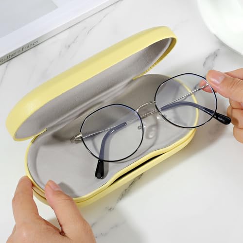 Image of MoKo Double Eyeglass Case, Contact Lens Case with Mirror Tweezers Remover, 2 in 1 Double Sided Portable Contact Lens Box Holder Container Soak Storage Kit Sunglasses Pouch for Men & Women, Yellow