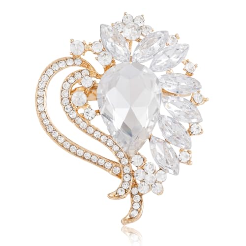 Image of LAXPICOL Vintage Austrian Crystal Elegant Heart Flower Brooch Pin For Women Wedding Broach Pin