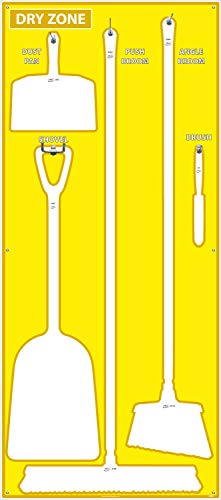 NMC SB137FG 5S Dry Zone Janitorial Shadow Board, 68"x30", Yellow/White, Pro Series Acrylic Sign (Tools Sold Separately)