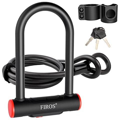 FIROS Bike U Lock with Cable Heavy Duty Bike Lock, 16mm Bicycle Lock with Security Cable and Sturdy Mounting Bracket for Road Bike Mountain Bike Motorcycle and More (Black, Small with 5FT Cable) Cover
