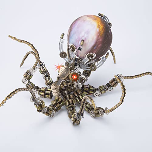 Metalowe puzzle 3D, zestaw samodzielnego złożenia mechanicznego uchwytu ośmiornicy 16 kolorowymi lampami, puzzle 3D dorosłych i nastolatków, ozdoba (ponad 2400 elementów)