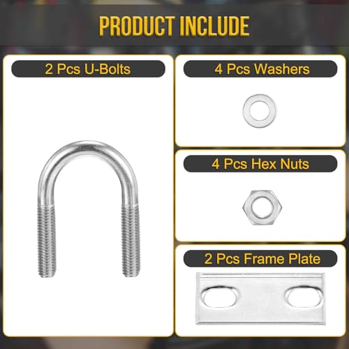 Image of DTGN M8x27x54mm U Bolts Round Kit - 2Set - 304 Stainless Steel U-Bolt Kit with Nuts, Washers, Frame Plate - Good for Pipe, Trailer, Automotive, Leaf Spring Fastener