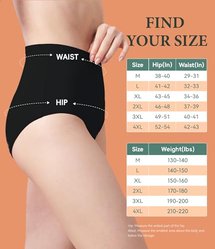 Image of Womens Washable Incontinence Underwear Bladder Leak Proof Odor Control Briefs 56 ml Absorbency Panties 3 Pack (3 Black, 4XL)