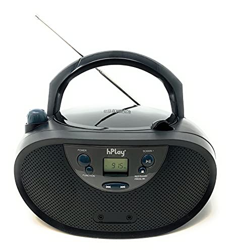 hPlay GC04 Portable Top Loading Programmable CD CD-R CD-RW Boombox with Digital Tuning AM FM Radio, LCD Display, Aux-in Port Supported. AC or Batteries Powered (Batteries not Included) - Black