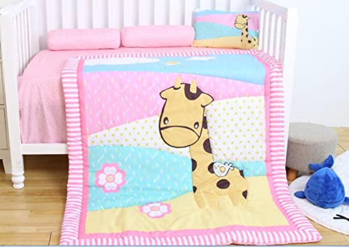 Image of Baby 5 pcs. Bedding Set | Reversible Comforter Blanket & Bedsheet Set for (0-5 Years) | Baby Crib Bedding Set (Light Pink)