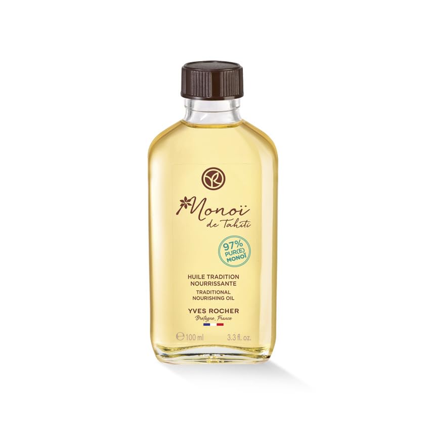 Nutritious Traditional Monoi Oil - 97% Pure Monoi - Nutrition and Deep Hydration for Skin and Hair - Made in France - Recyclable Glass - 100ml